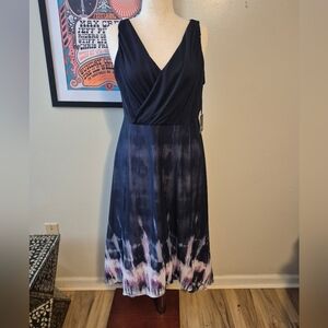 Simply Vera Vera Wang Blue, White and Purple Midi Hi Lo Dress Large Lined NWT